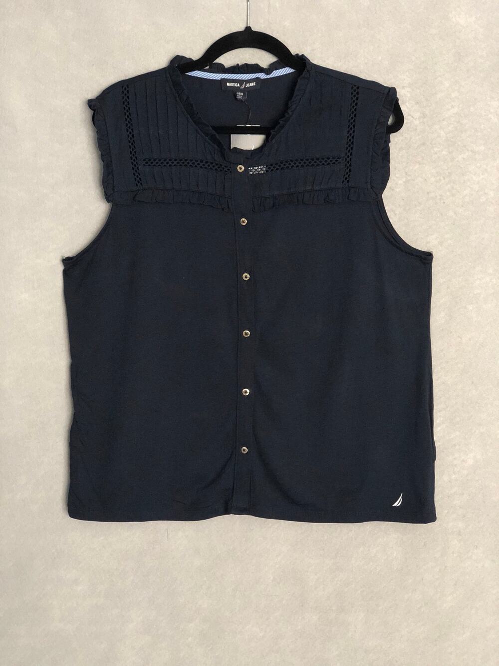 Nautica Jeans Sleeveless Ruffle Top Navy Women's Large NEW